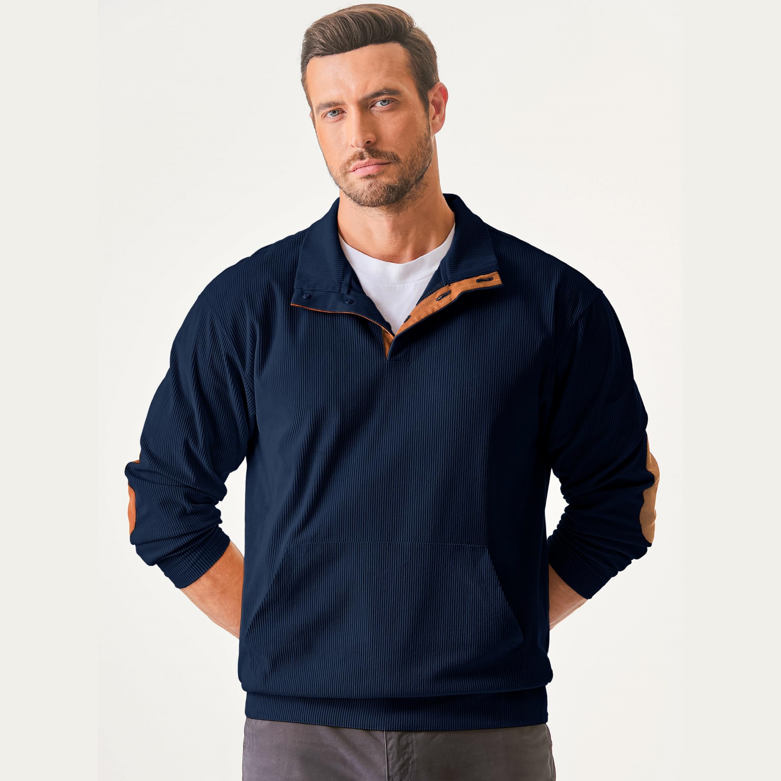 Men's Casual Long Sleeve Stand Collar Pullover Sweatshirts