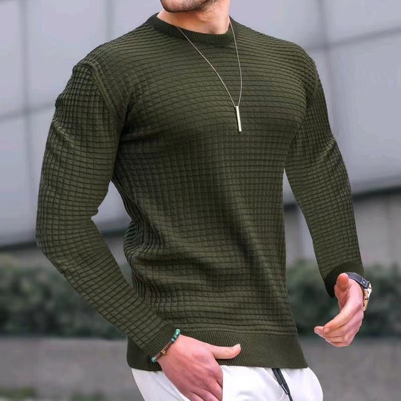 Men's Waffle Long Sleeve Casual Knitted Tops For Men