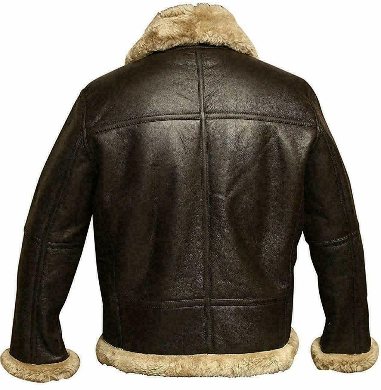 Men's RAF Aviator Real Leather Jacket Coat Bomber B3 Sheep Skin Pilot Flying