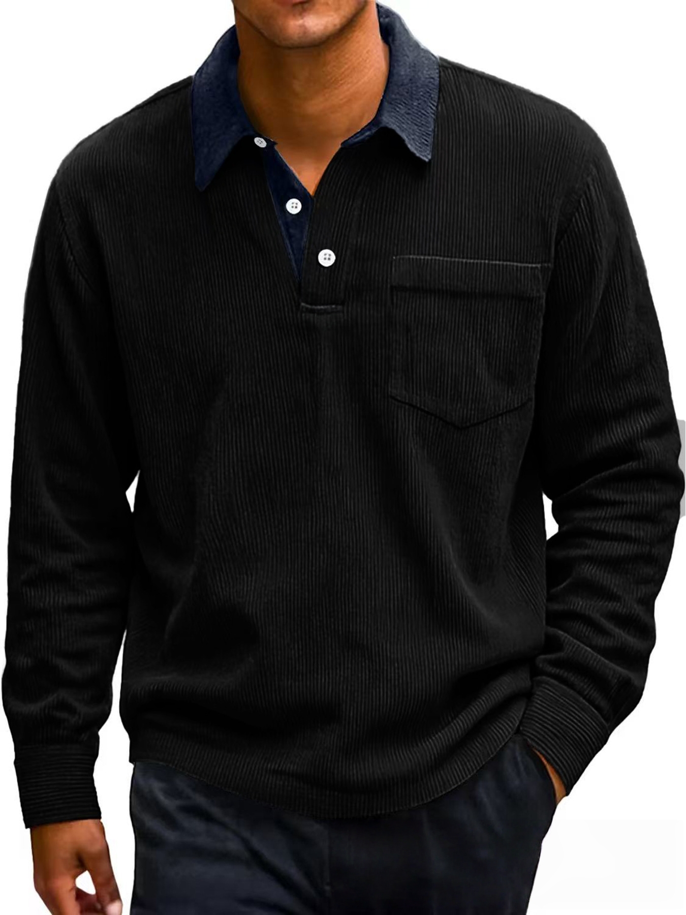 Men's Stylish Casual Corduroy Fabric Stand-up Collar Long-sleeved Sweatshirt