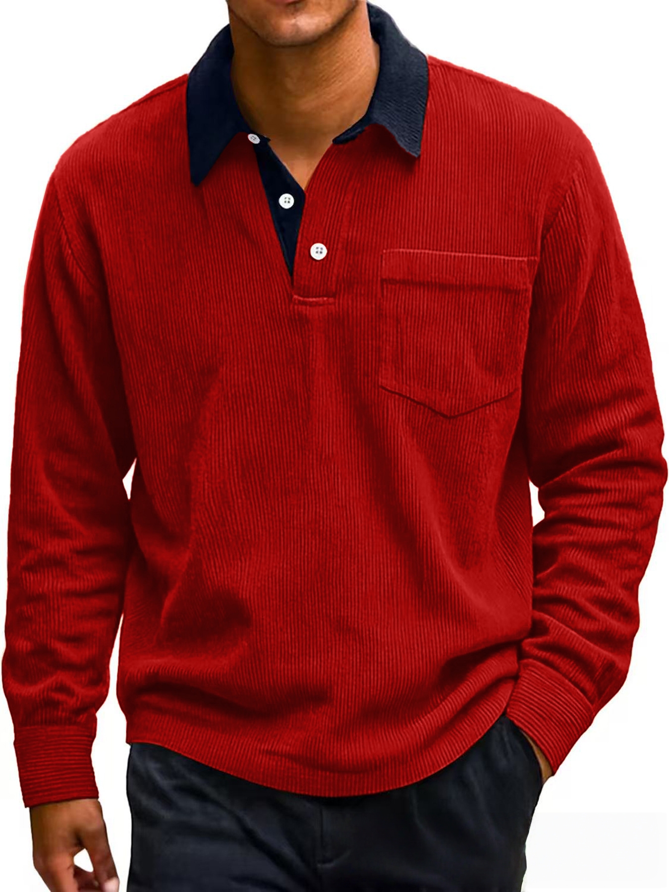 Men's Stylish Casual Corduroy Fabric Stand-up Collar Long-sleeved Sweatshirt