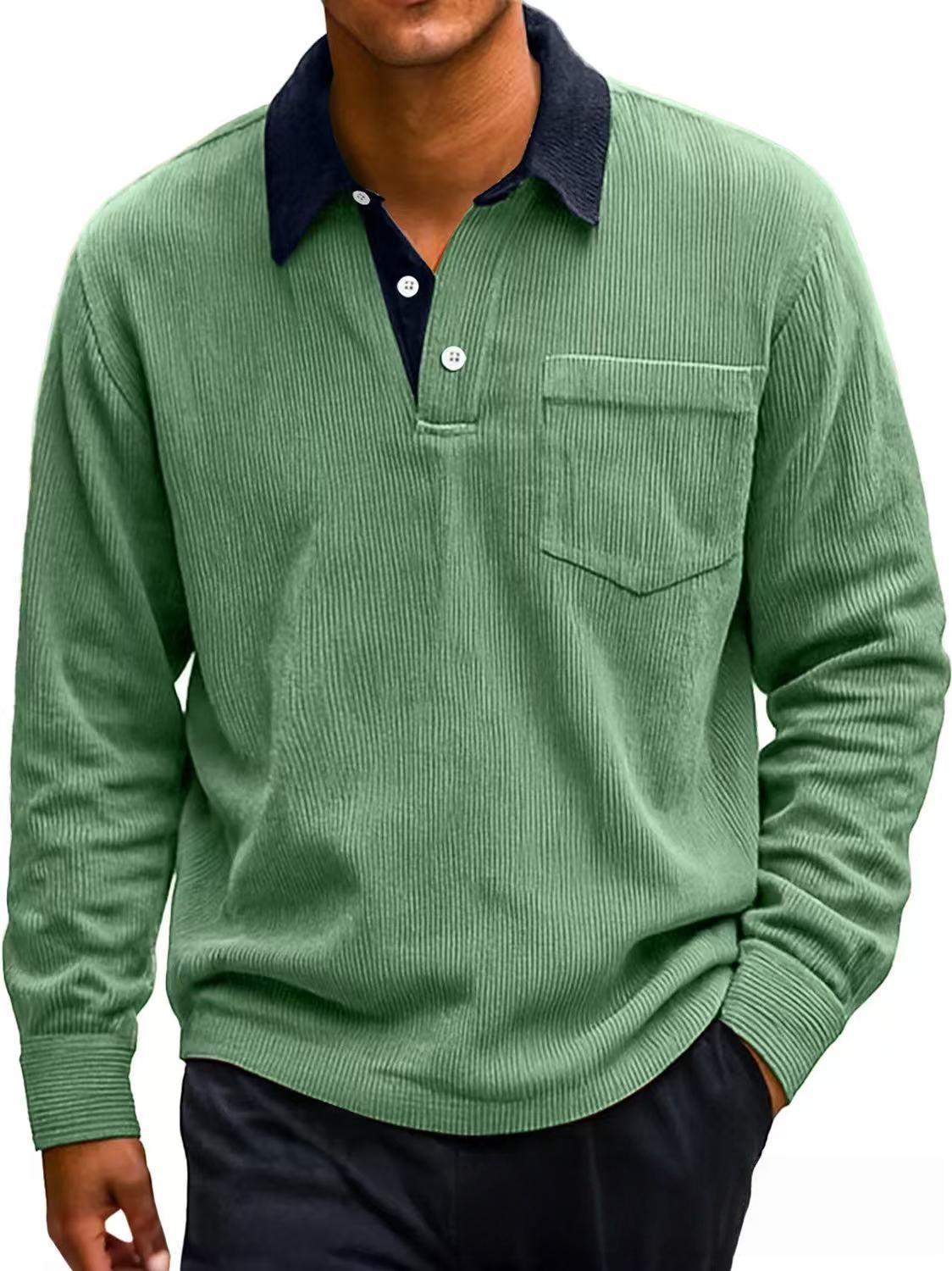 Men's Stylish Casual Corduroy Fabric Stand-up Collar Long-sleeved Sweatshirt