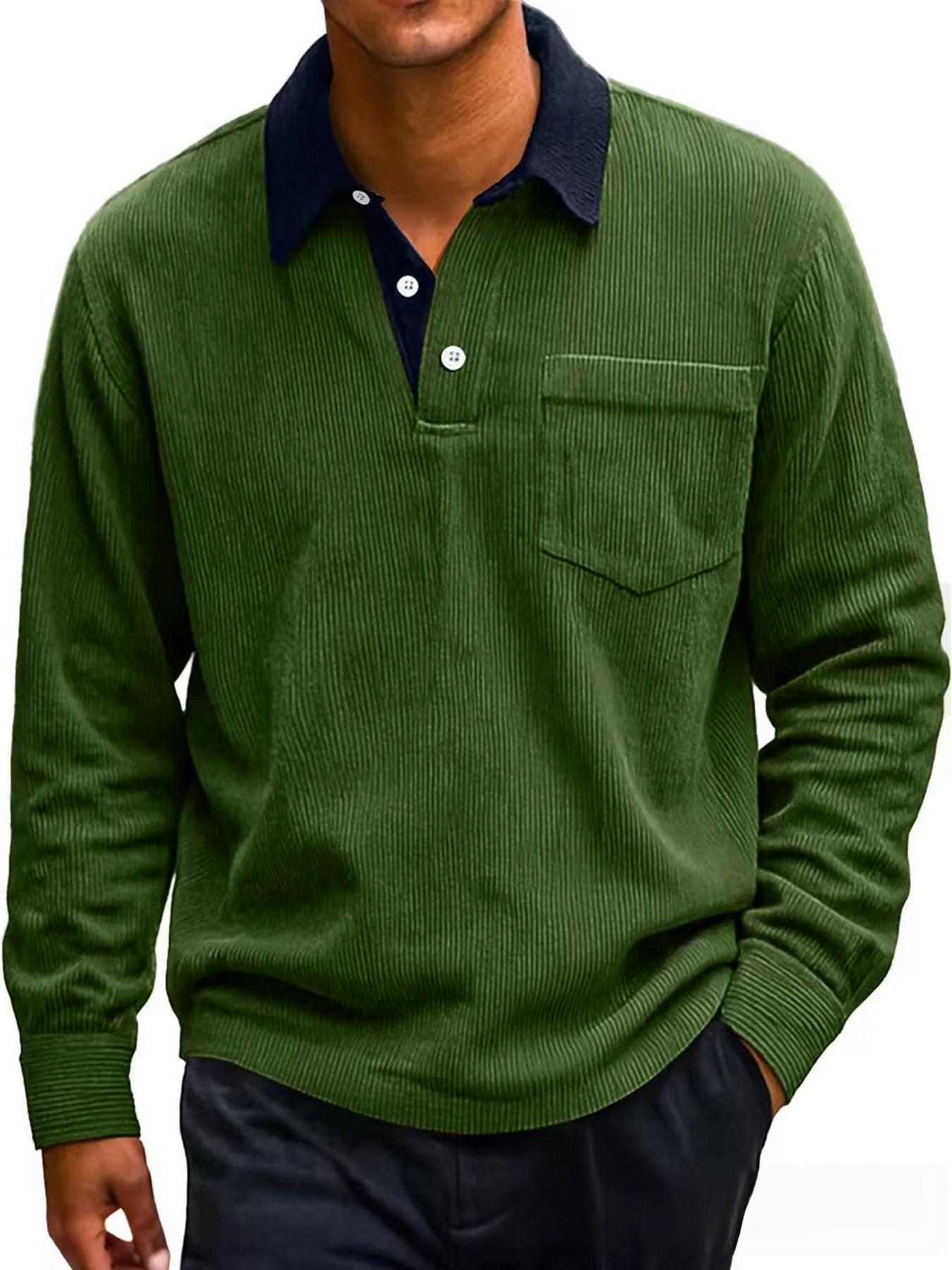 Men's Stylish Casual Corduroy Fabric Stand-up Collar Long-sleeved Sweatshirt