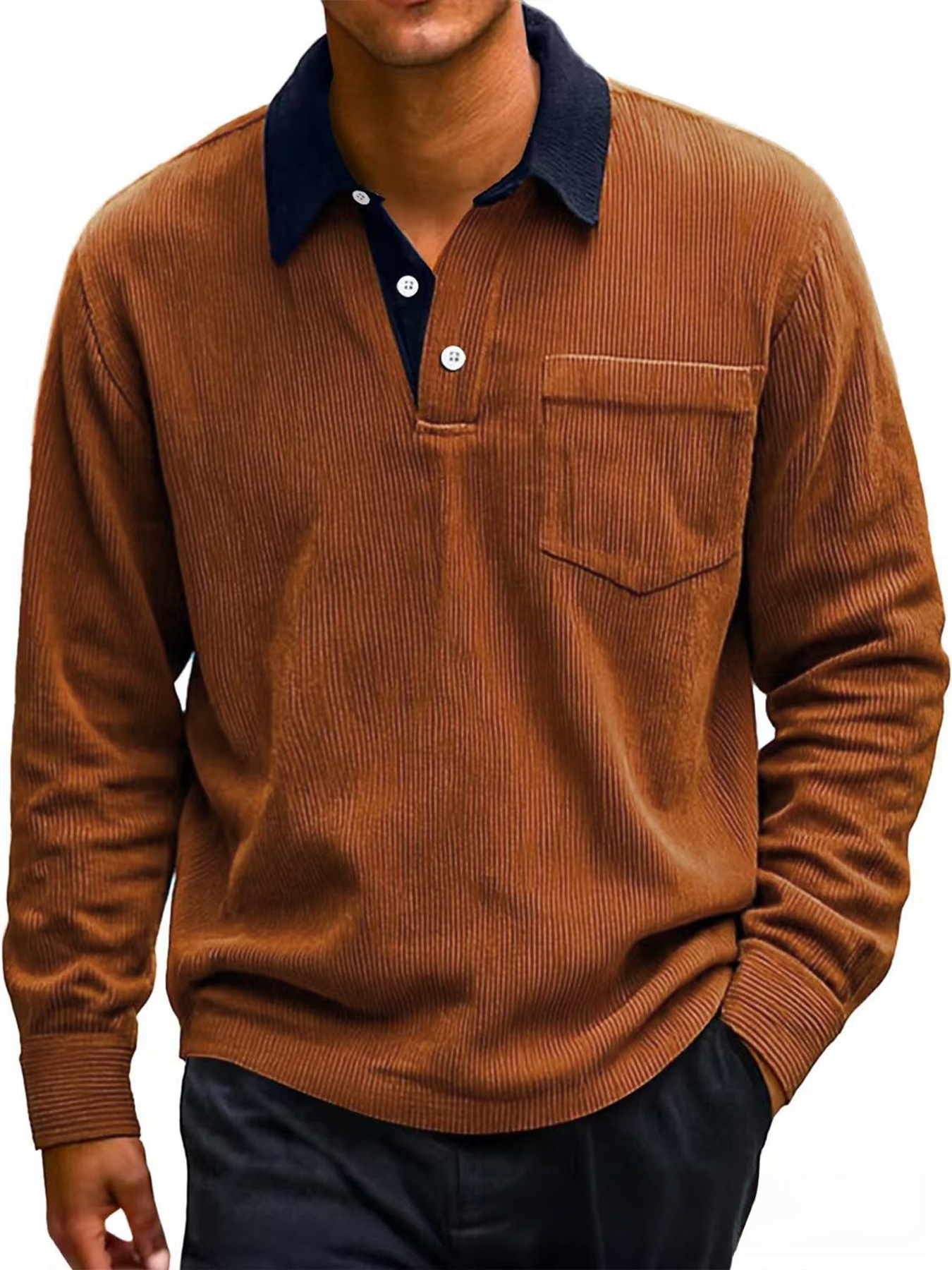 Men's Stylish Casual Corduroy Fabric Stand-up Collar Long-sleeved Sweatshirt