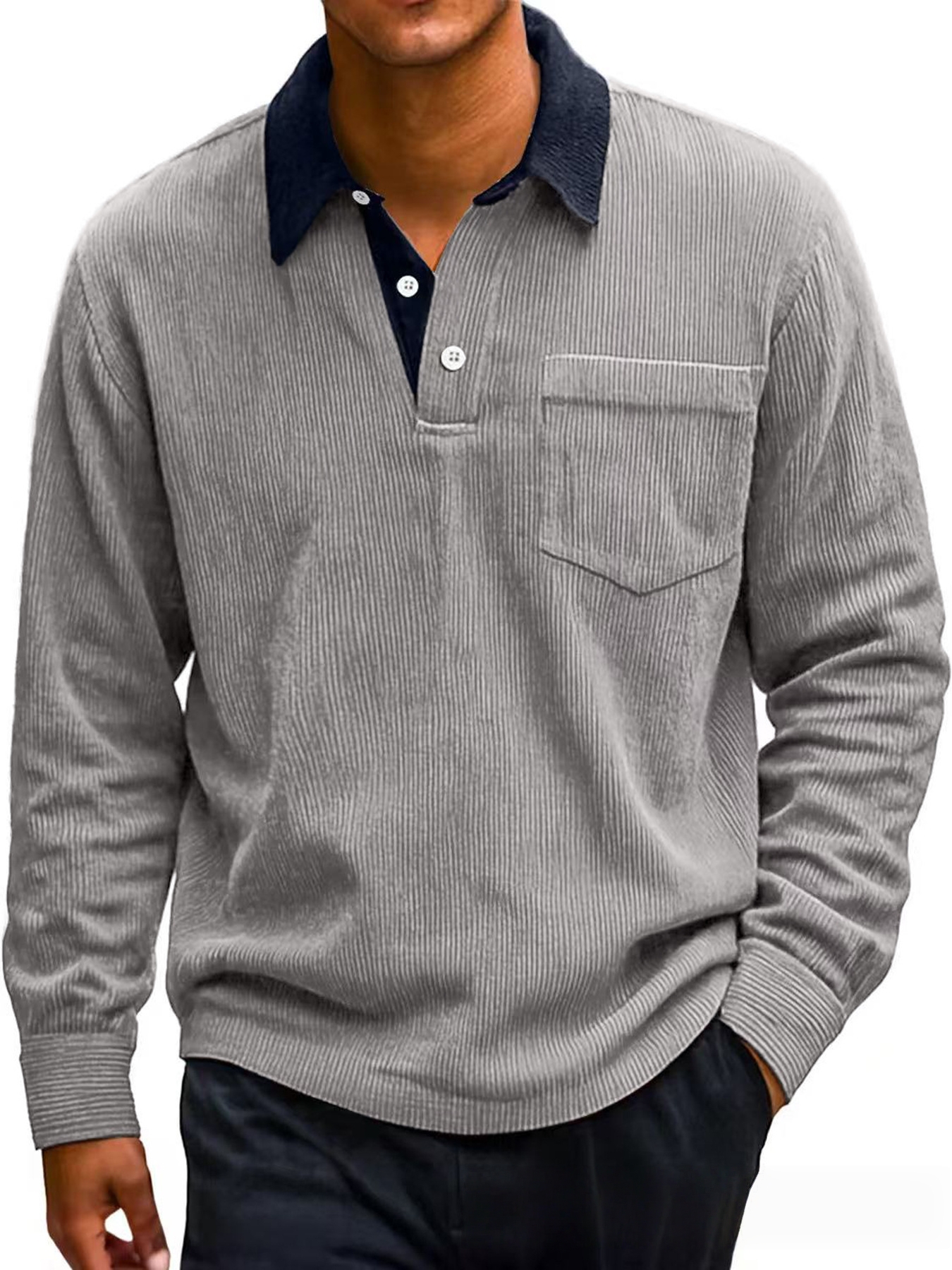 Men's Stylish Casual Corduroy Fabric Stand-up Collar Long-sleeved Sweatshirt