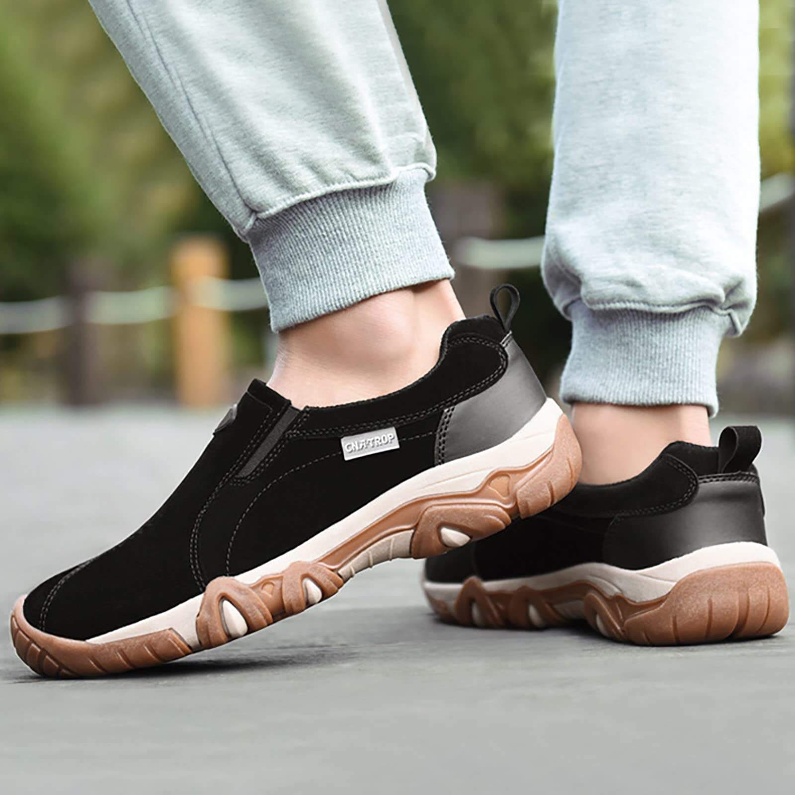 Men's Outdoor Comfy Walking Slip-On Shoes Shoes, Comfortable Hiking Leather Sneakers