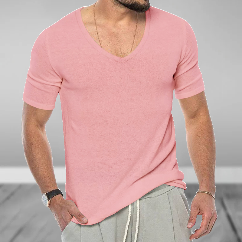 Men's Basic Solid Color V Neck Slim Fit T-shirt