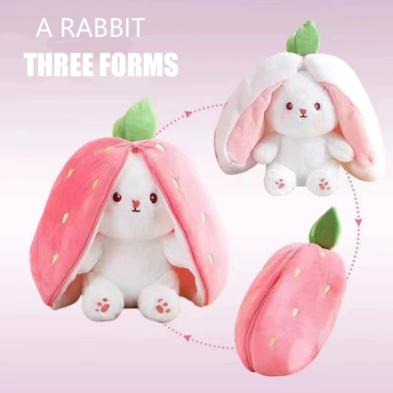Strawberry Rabbit Carrot Rabbit Plush Toy Cute Transformable Rabbit