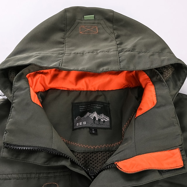 Men's Waterproof Rain Jacket Military Cargo Jacket Tactical Jacket Casual Hooded Cargo Sports Coat Windbreaker Outdoor Warm Windproof Winter Coat Jacket Top Hunting Fishing Army Green Softshell Jacket