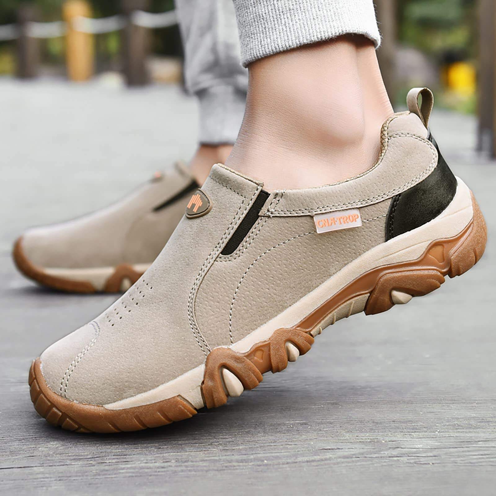 Men's Outdoor Comfy Walking Slip-On Shoes Shoes, Comfortable Hiking Leather Sneakers