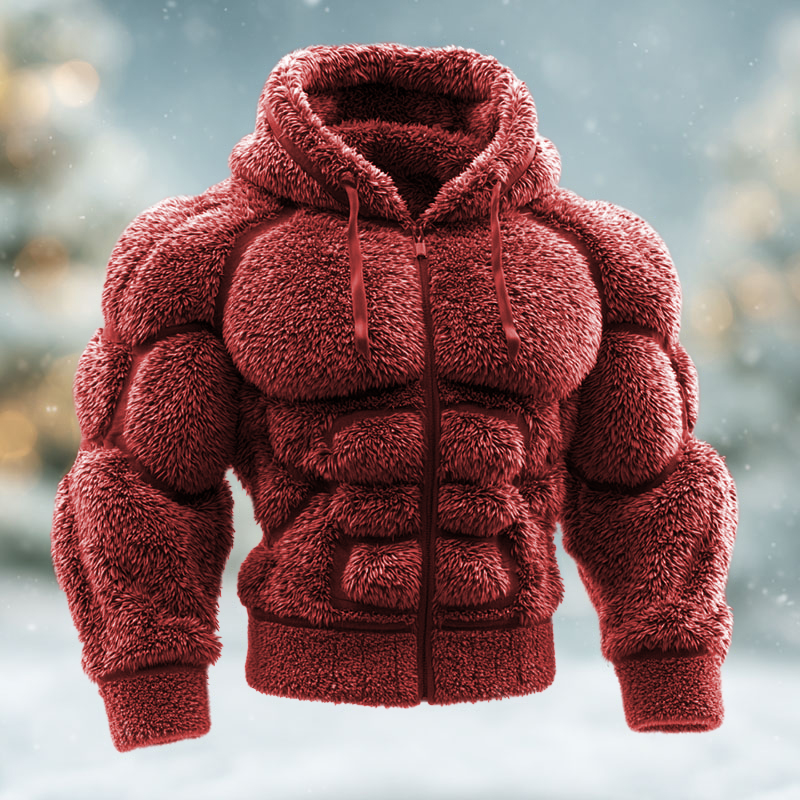 Men's Christmas Vintage Line Art Knit Zip Up Hooded Sweater