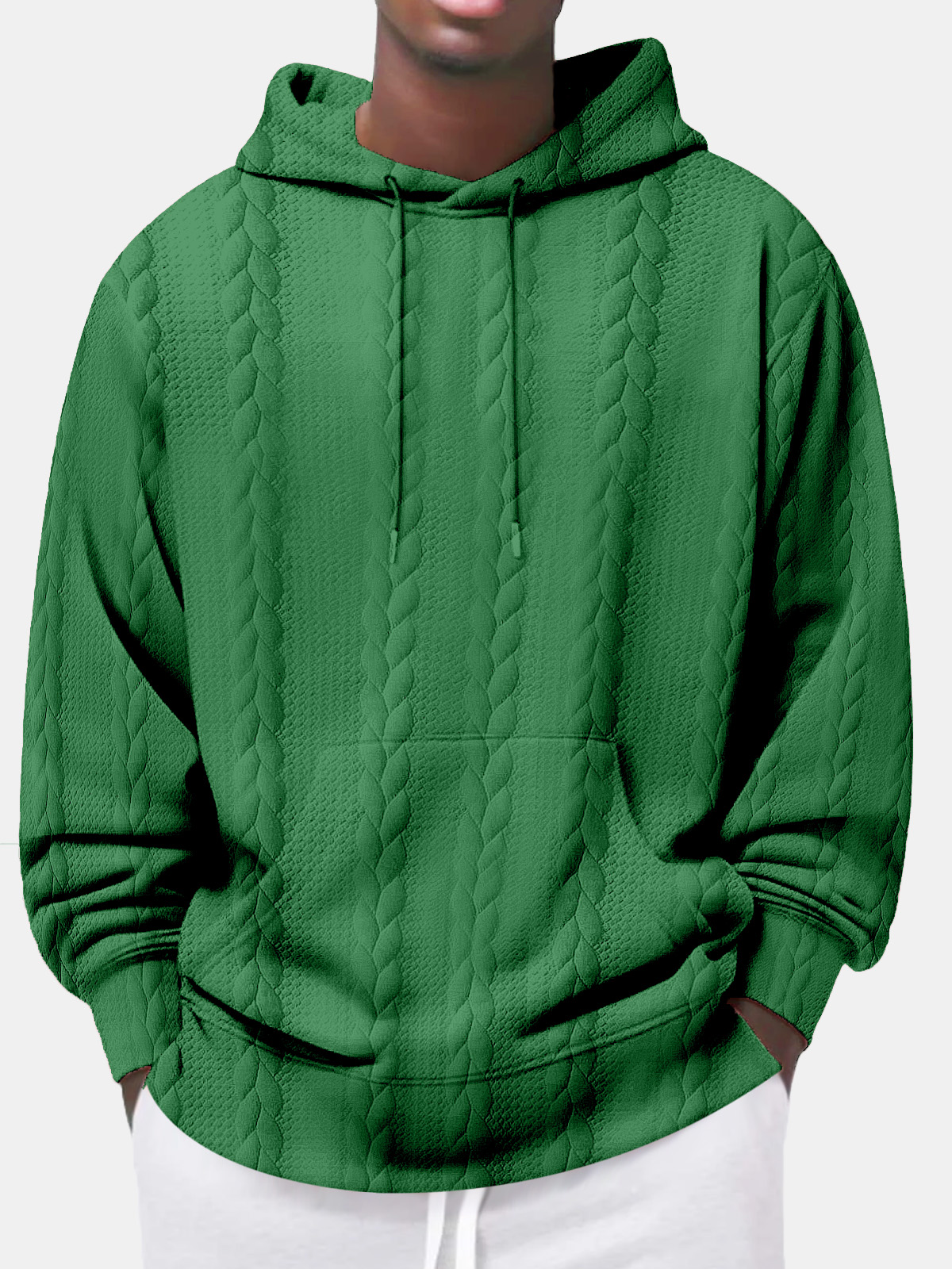 Men's Autumn Casual Solid Color Jacquard Comfortable Hooded Long-sleeved Sweatshirt