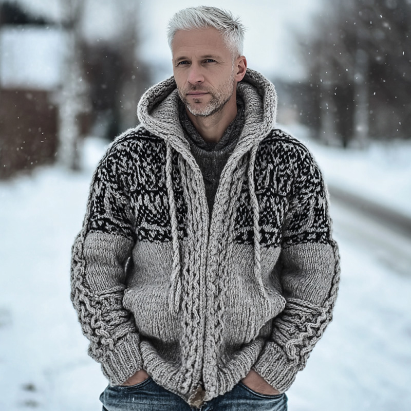 Men's Vintage Casual Viking Knit Hooded Sweater