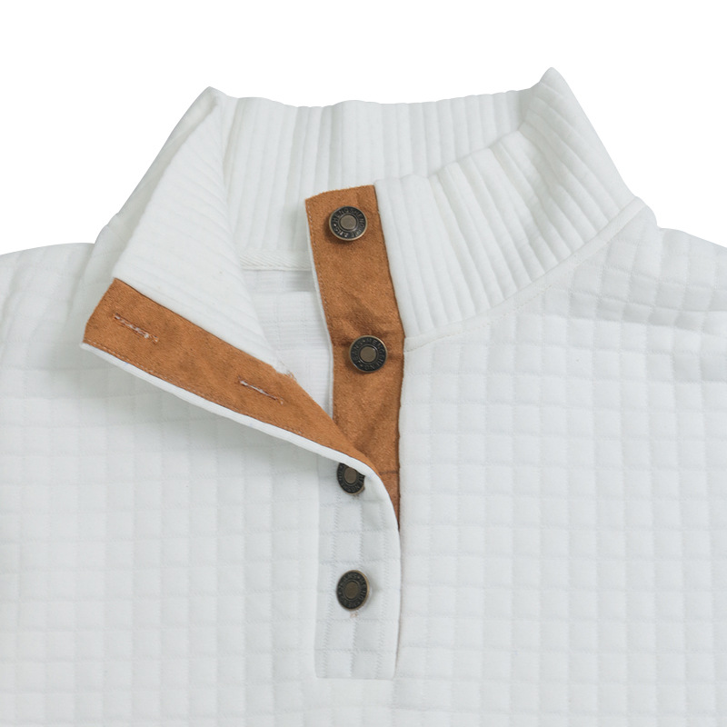 🔥Last Day 90% OFF🔥Men's Outdoor Casual Stand Button Long Sleeve Waffle Golf Sweater