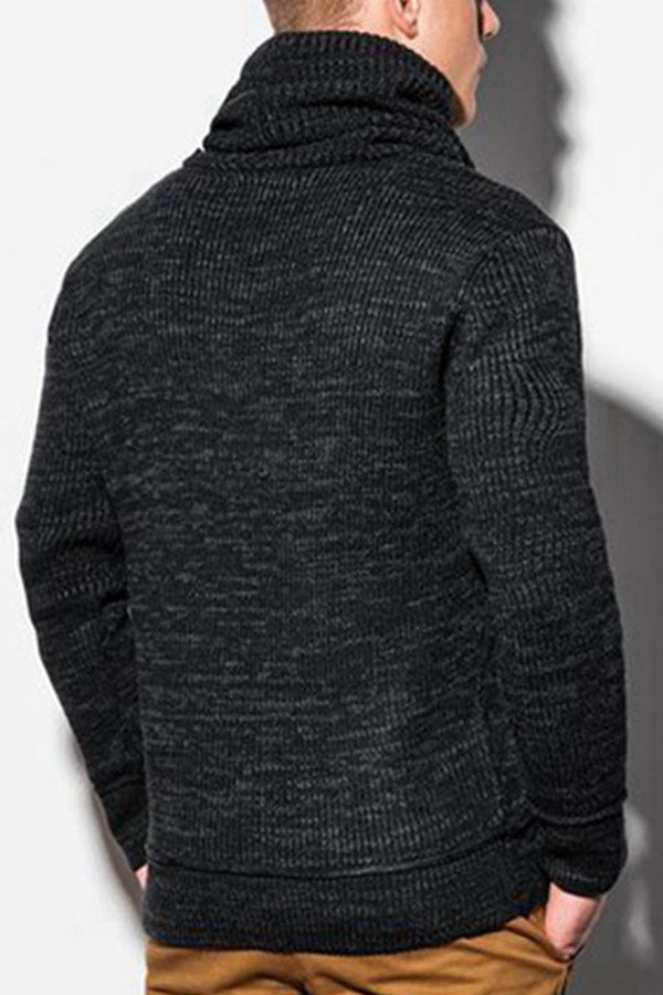 Men's Drawstring Stand Collar Long Sleeve Knit Sweater