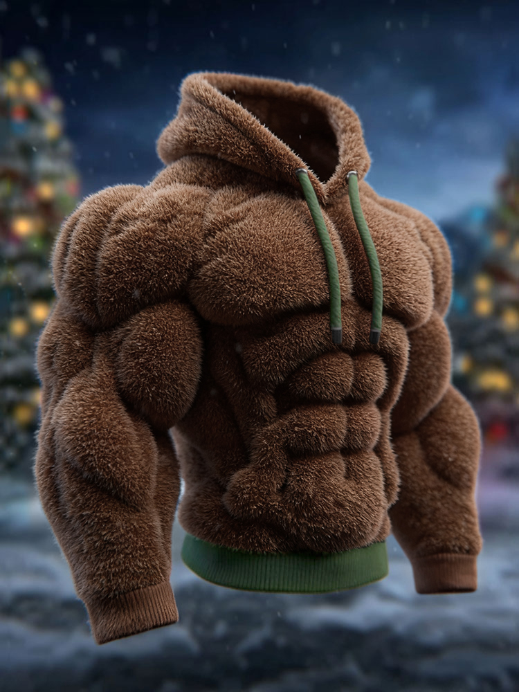 Men's Vintage Muscle Line Art Flannel Cozy Hooded Sweatshirt