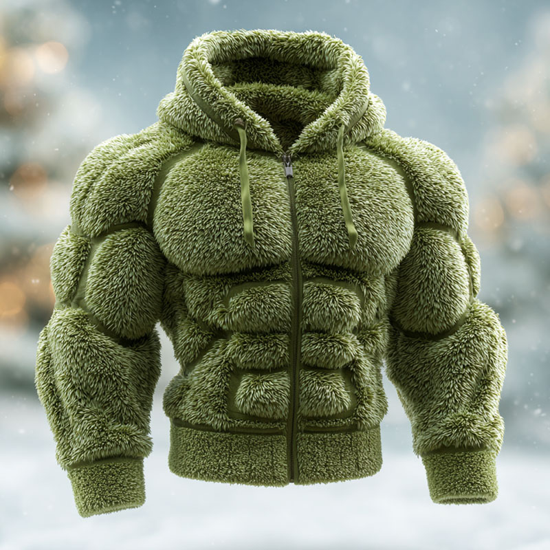 Men's Christmas Vintage Line Art Knit Zip Up Hooded Sweater