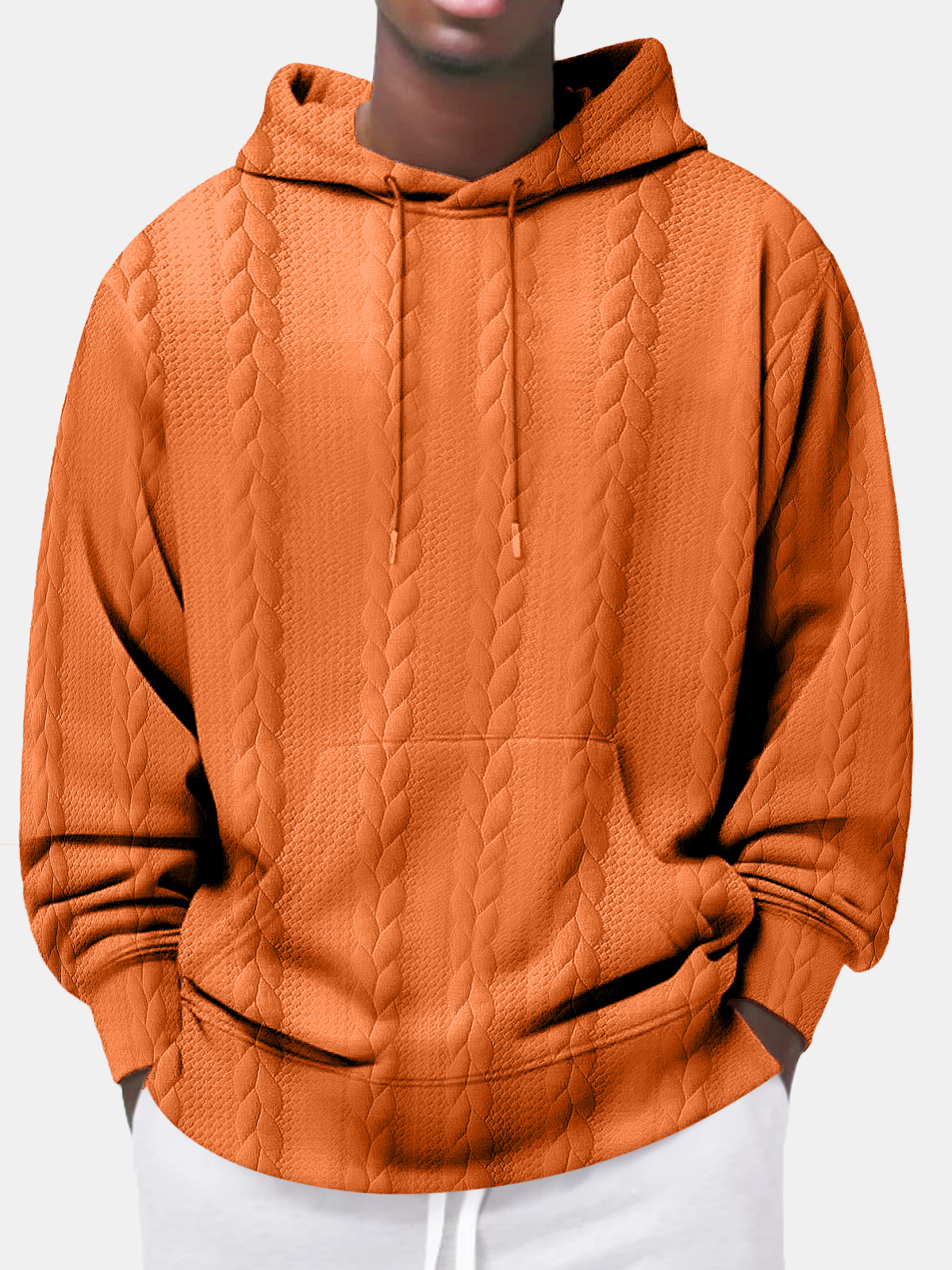 Men's Autumn Casual Solid Color Jacquard Comfortable Hooded Long-sleeved Sweatshirt