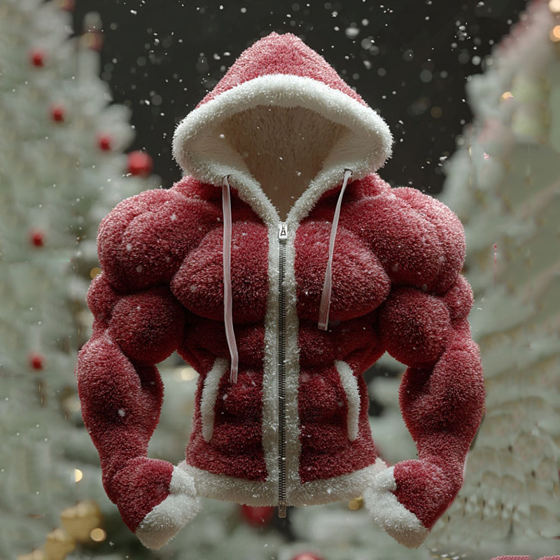 Men's Christmas Color Block Knitted Fur Collar Hooded Sweater