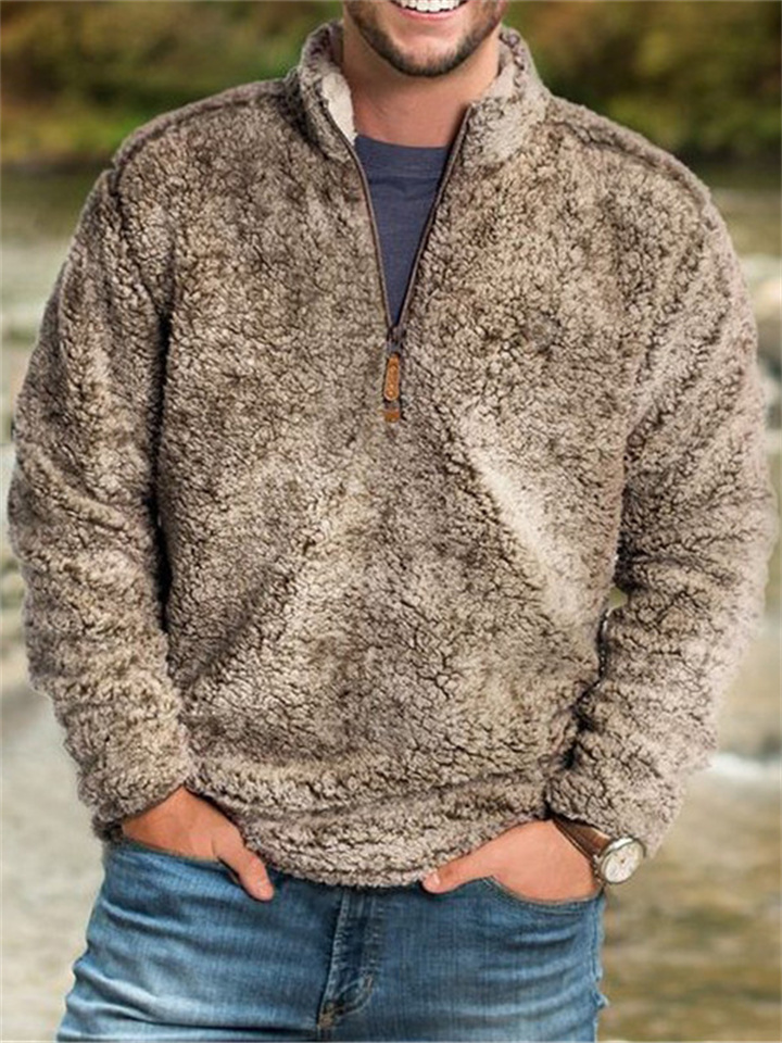 Men's Solid Color Tops Casual Loose Solid Color Pullover Stand-up Collar Pullover Thickened Long-sleeved Sweater Men