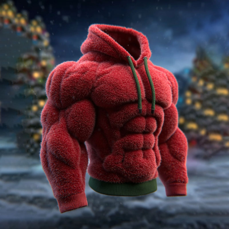 Men's Vintage Muscle Line Art Flannel Cozy Hooded Sweatshirt