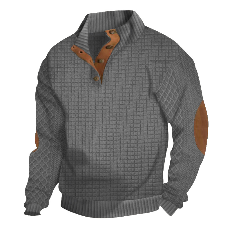 🔥Last Day 90% OFF🔥Men's Outdoor Casual Stand Button Long Sleeve Waffle Golf Sweater