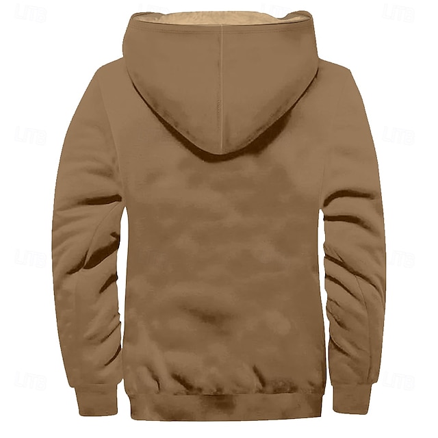 Men's Solid Color Cowboy Fleece Hoodies Fashion Cool Long Sleeve Hooded Holiday Streetwear Brown Khaki Zipper Pocket Fall Winter Designer