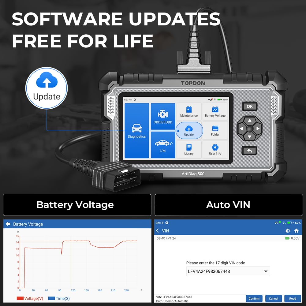 OBD2 Code Reader TOPDON ArtiDiag500, DIagnostic Scanner Engine/Transmission/ABS/Airbag Car Diagnostic Tool, 5 Reset Functions for Oil/BMS/ABS/ETS/Throttle, One-Click Lifetime Wi-Fi Update