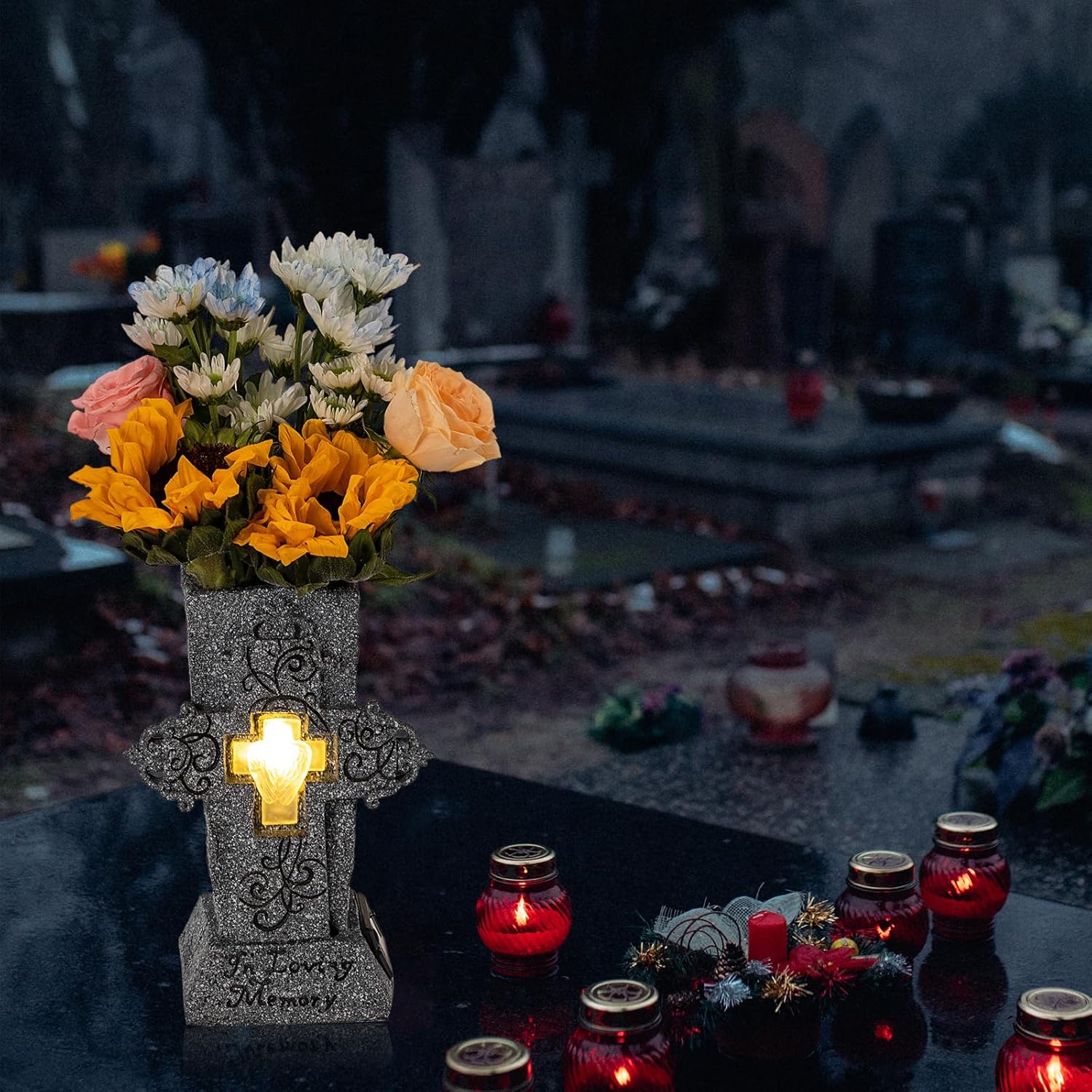 🔥ON SALE 59% OFF🔥Solar Cemetery Grave Vase with LED