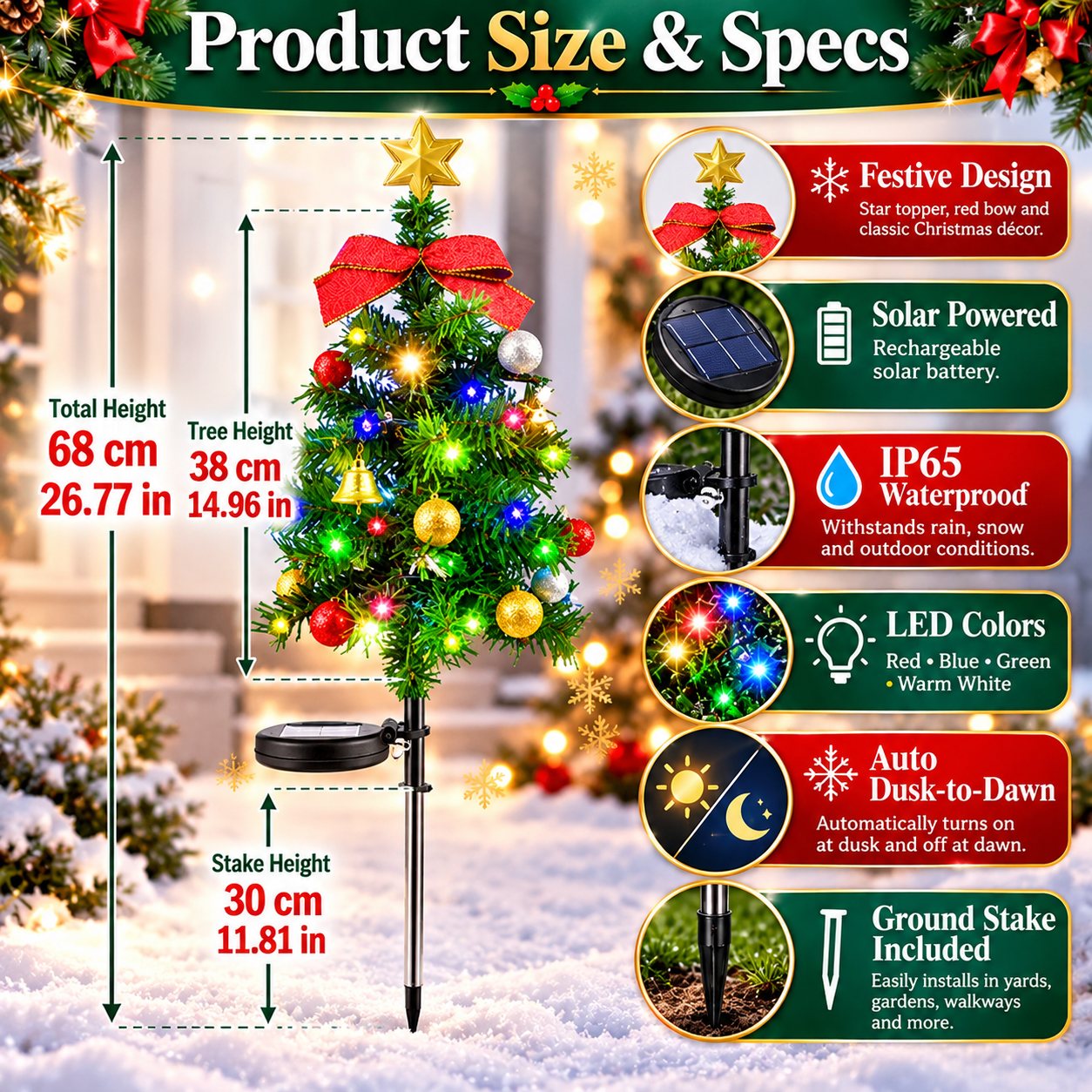 🔥 Solar Cedar Christmas Tree Lights| Festive Outdoor Holiday Decor