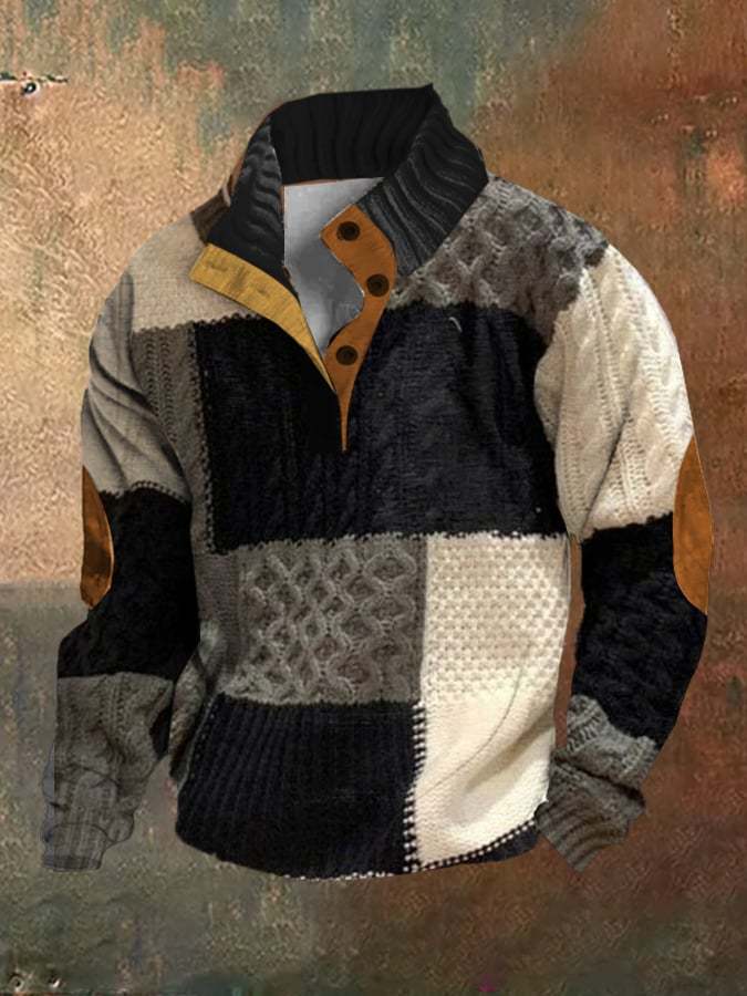 Knitted Men's Retro Vintage Sweater Texture Printed Pullover Sweatshir