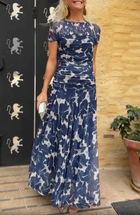 Elegant Floral Ruched Dress