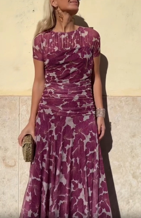 Elegant Floral Ruched Dress