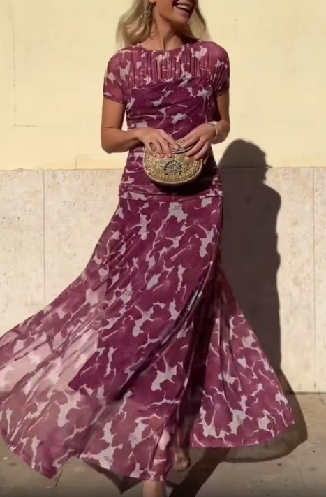 Elegant Floral Ruched Dress