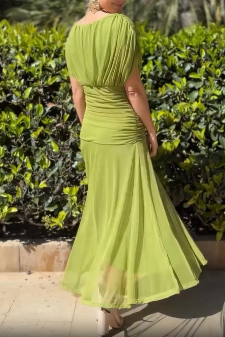 Ethereal Whisper Olive Green Dress