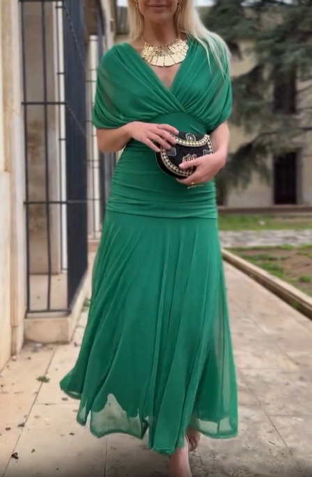 Ethereal Whisper Emerald Green Dress