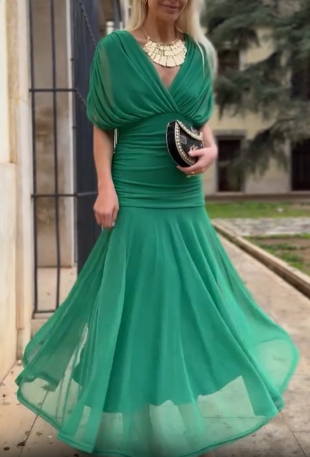 Ethereal Whisper Emerald Green Dress