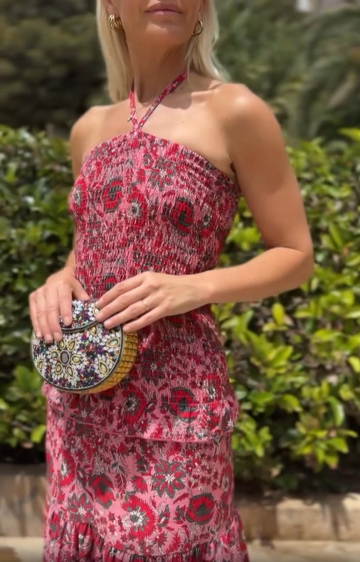 Halter-neck floral maxi dress