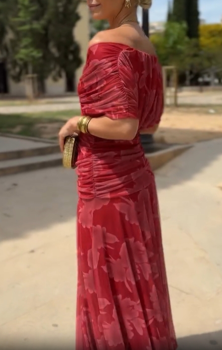 Scarlet Whisper Off-Shoulder Dress