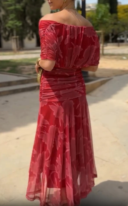 Scarlet Whisper Off-Shoulder Dress