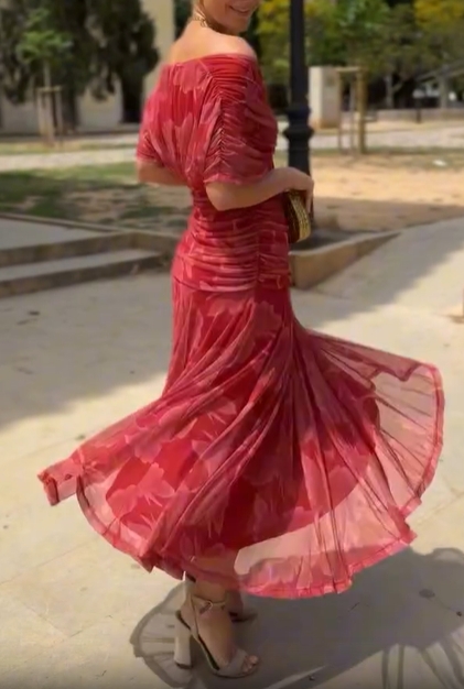 Scarlet Whisper Off-Shoulder Dress