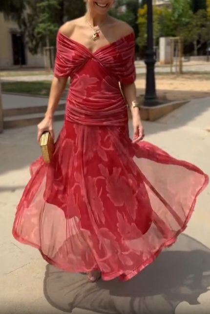 Scarlet Whisper Off-Shoulder Dress