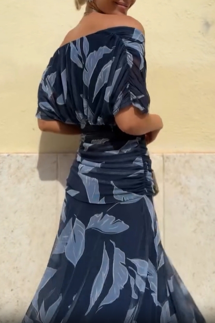 Midnight Bloom Off-Shoulder Dress