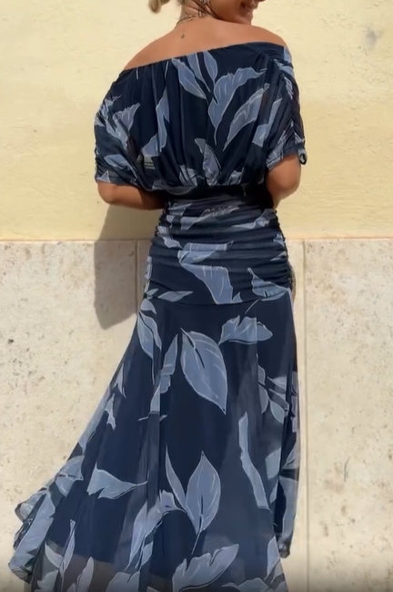 Midnight Bloom Off-Shoulder Dress