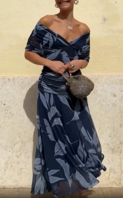 Midnight Bloom Off-Shoulder Dress