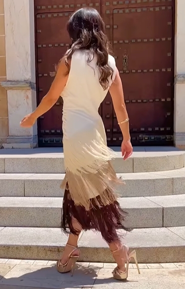 Tricolor Fringe Midi Dress