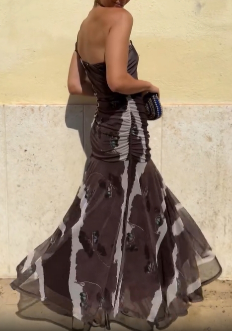 One-Shoulder Tie-Dye Evening Dress