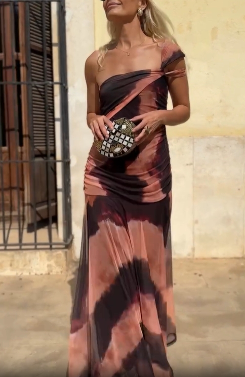 One-Shoulder Tie-Dye Evening Dress