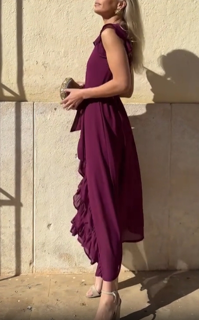 Ruffled Cap-Sleeve Maxi Dress