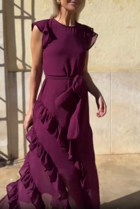 Ruffled Cap-Sleeve Maxi Dress